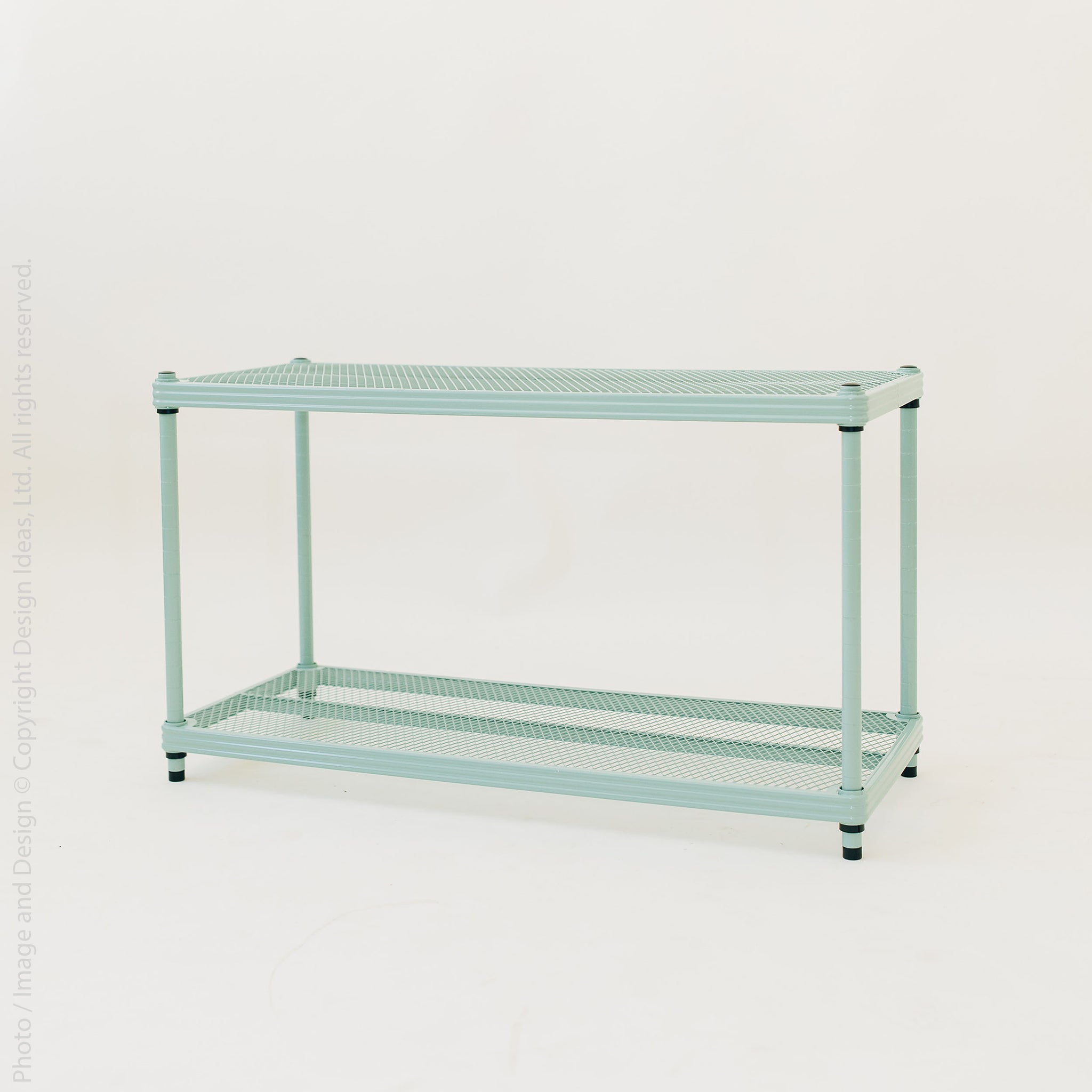 Mint green two-tier shelving