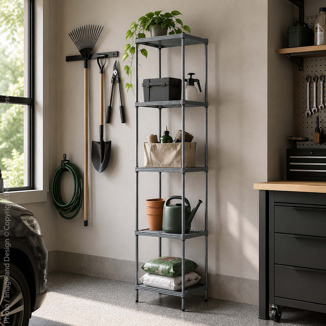 MeshWorks® epoxy coated steel shelving unit, 5 tier tower