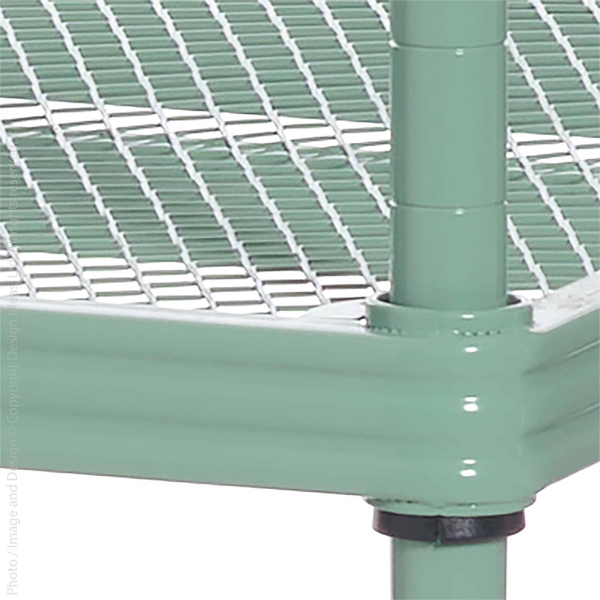 Close-up of mint green pole and joint