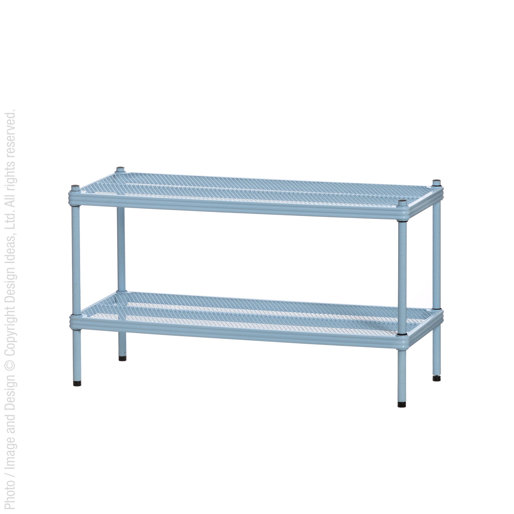 Light blue shelving unit on white background